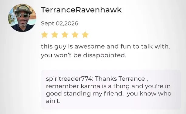 Screenshot of Terrance R.'s review: This guy is awesome and fun to talk with. You won't be disappointed.